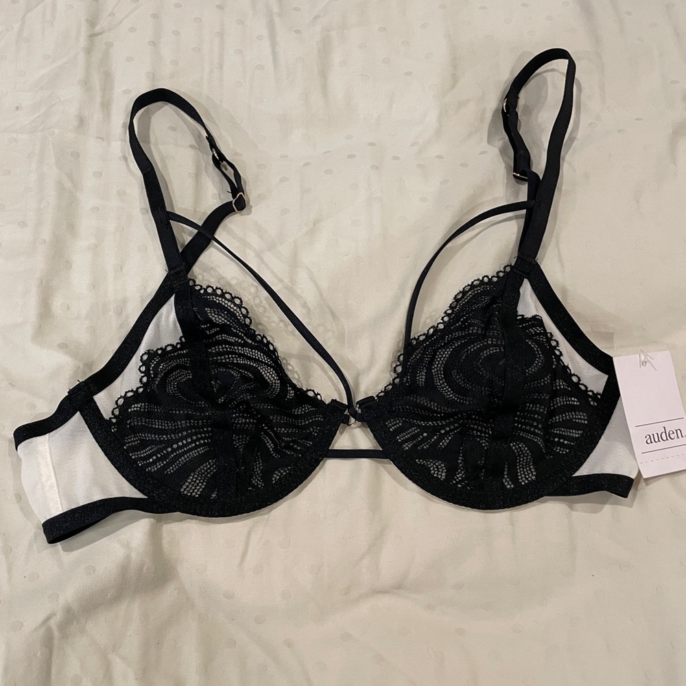 Auden Sheer Black White Strappy Lace Lingerie Demi Cut Out Underwire Bra S